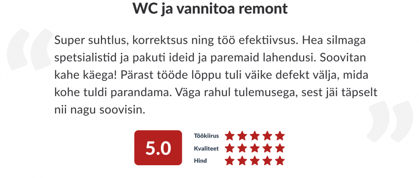 hinnang töö teostajale, ehitusettevõtte hinnang