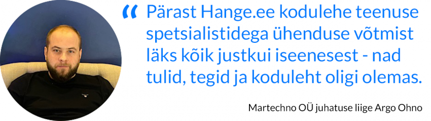 Martechno juhtuse liige, Argo Ohno, Hange.ee kodulehed, Hange.ee firmade andmebaas